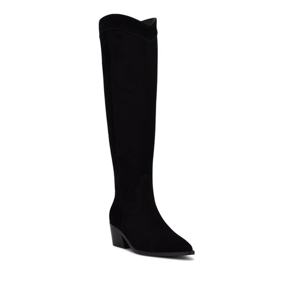 Genuine Suede Nine West Knee High Black Western Boot - Picture 2 of 7